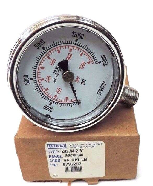 NIB WIKA TYPE: 232.54 2.5'' GAUGE P/N: 9735237, 1/4'' NPT LM, RANGE 15000PSI/BAR