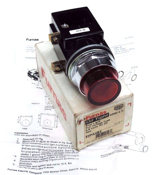 NIB FURNAS 52PA-4B2 PILOT LIGHT FULL VOLTAGE TYPE 6-8 VOLTS AC DC, RED SER. F