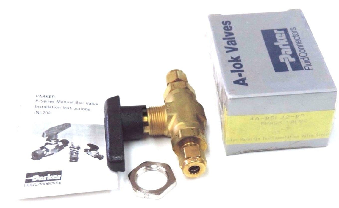 NIB PARKER 4A-B6LJ2-BP 1/4" TWO-WAY B SERIES BRASS BALL VALVE 4AB6LJ2BP