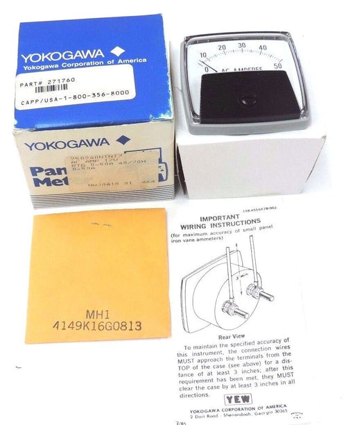 NIB YOKOGAWA 250240NTNT7 METER RANGE & SCALE 0-50A, 40/70H