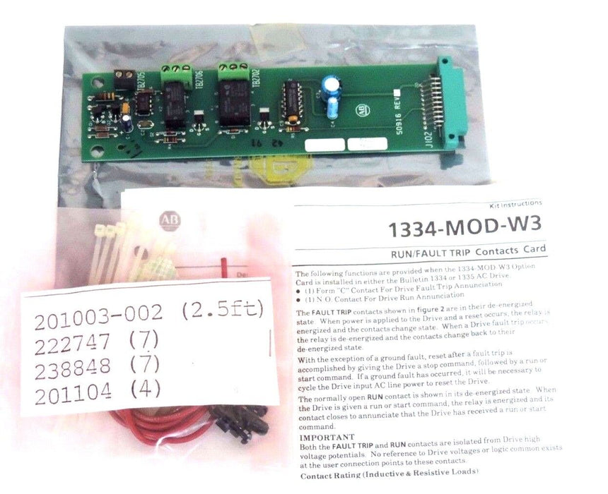 NIB ALLEN BRADLEY 1334-MOD-W3 REV. 03 MOD KIT FAULT/RUN CONTACT, 1334MODW3