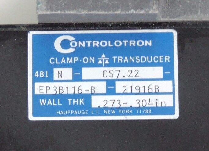 NEW CONTROLOTRON 481N-CS7.22-EP3B116-B-21916B CLAMP-ON TRANSDUCER .273/.304IN.