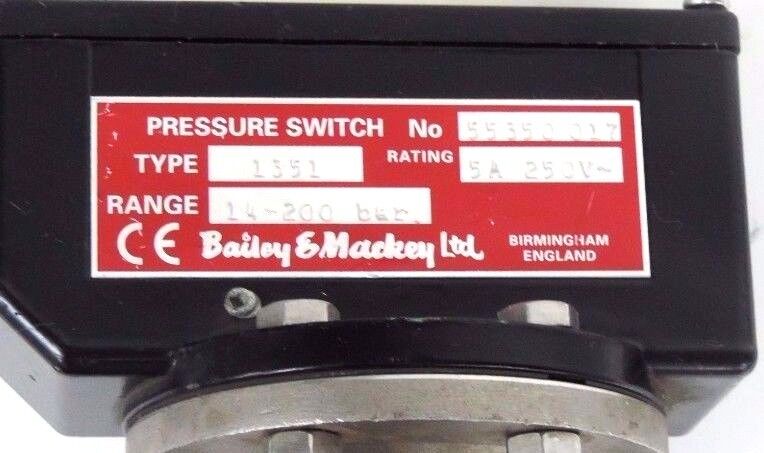 BAILEY & MACKEY TYPE 1351 PRESSURE SWITCH 55350, 5A, 250V, 14/200BAR
