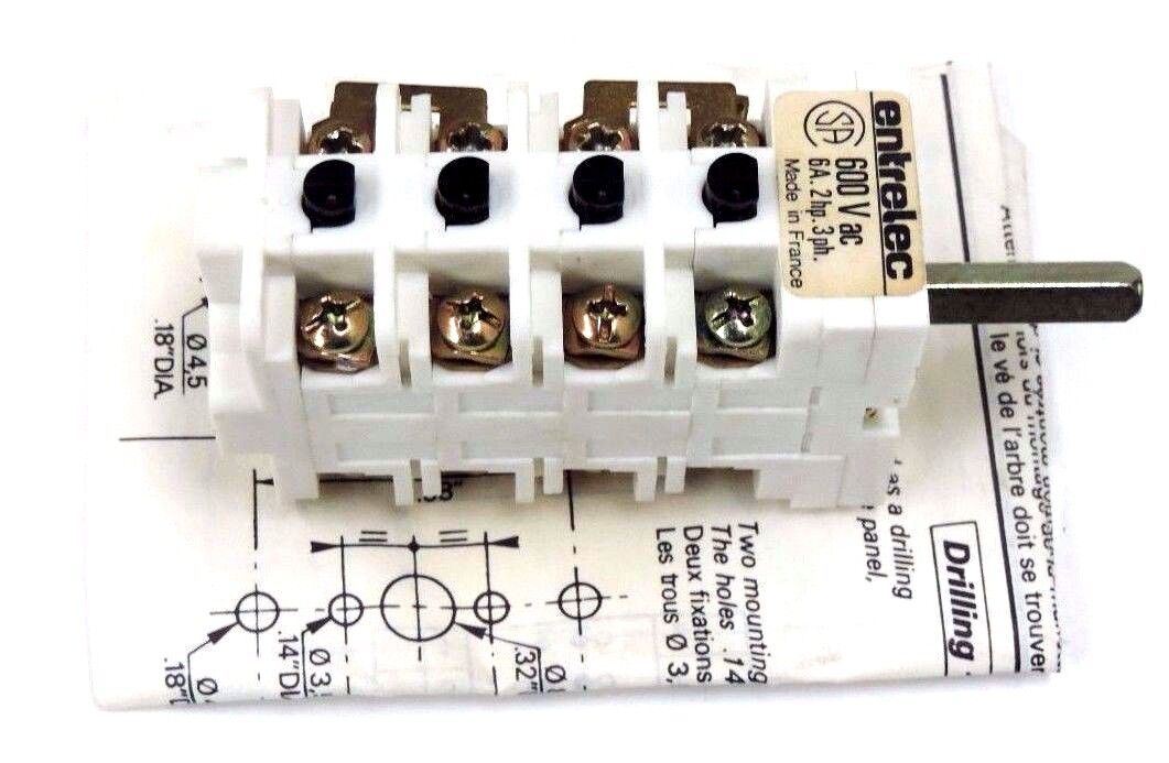 NIB ENTRELEC VY6 T/0801/ST ROTARY SWITCH 600VAC, 6A, 2HP, 3PH, VY6