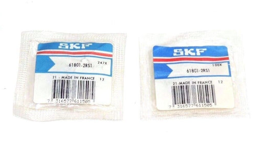 LOT OF 2 NIB SKF 61801-2RS1 SINGLE ROW BALL BEARINGS 618012RS1