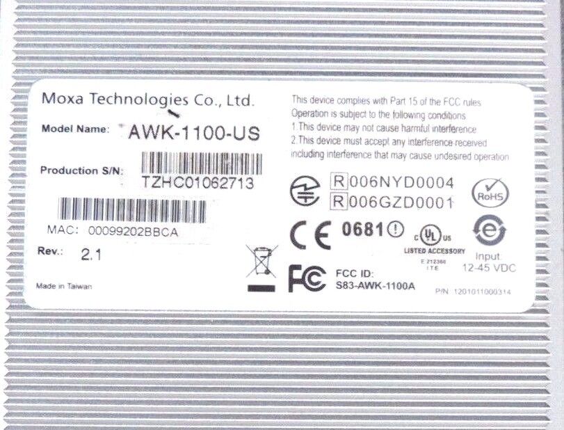 NEW MOXA TECHNOLOGIES AWK-1100-US WIRELESS ACCESS POINT REV. 2.1, AWK1100US