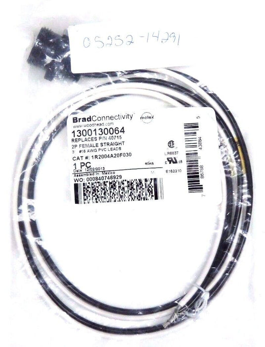 LOT OF 4 NEW WOODHEAD 1300130064 CONNECTORS 2P FEMALE STRAIGHT 3' LEADS