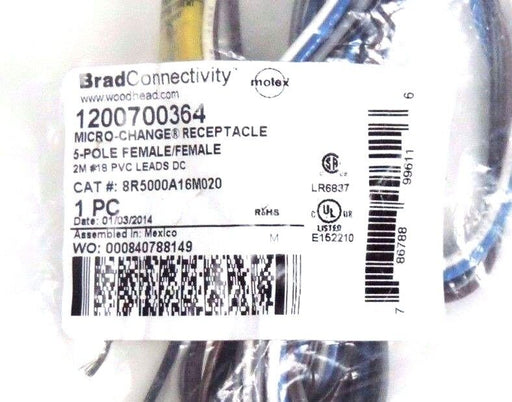 NEW WOODHEAD 1200700364 MICRO-CHANGE RECEPTACLE 5-POLE 2M LEADS
