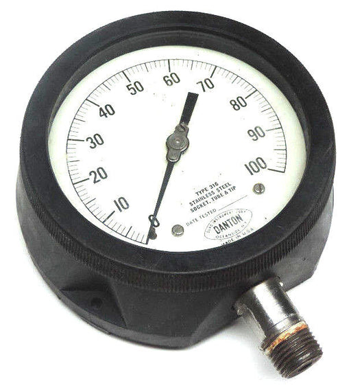 DANTON TYPE 316 STAINLESS STEEL SOCKET TUBE & TIP GAUGE 0-100PSI