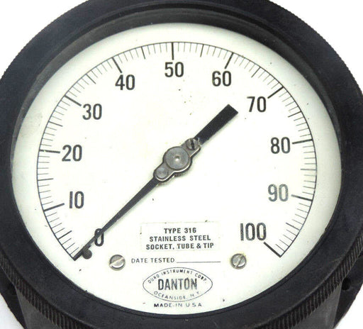 DANTON TYPE 316 STAINLESS STEEL SOCKET TUBE & TIP GAUGE 0-100PSI