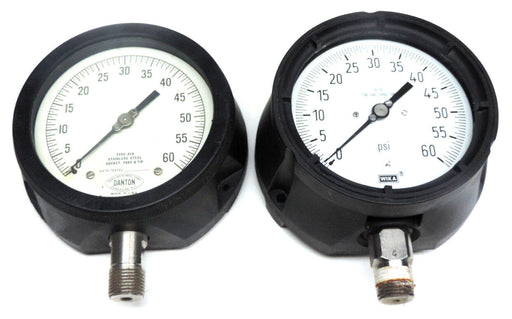 LOT OF 2 TYPE 316 STAINLESS SOCKET TUBE & TIP GAUGES (1) DANTON (1) WIKA 1-60PSI