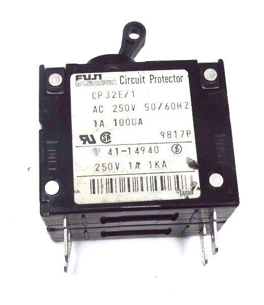 LOT OF 5 FUJI ELECTRIC CP32E/1 CIRCUIT PROTECTORS 250VAC, 50/60HZ, 1A, CP32E1