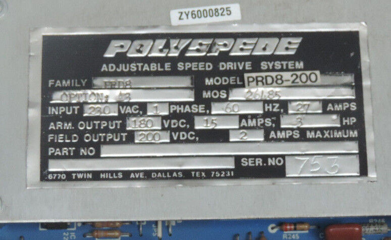 POLYSPEDE MODEL PRD8-200 ADJUSTABLE SPEED DRIVE E1511E-02 , E1512B-2 , E1522B-02