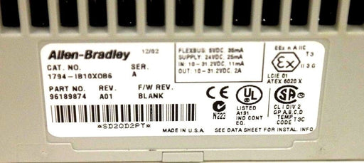 ALLEN BRADLEY 1794-IB10XOB6 SER A REV A01 FLEX I/O 1794IB10XOB6 P/N 96189874