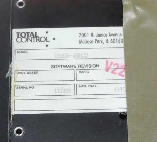 TOTAL CONTROLS TCS350-430132 SCREEN SOFTWARE REV V22 TCS350430132