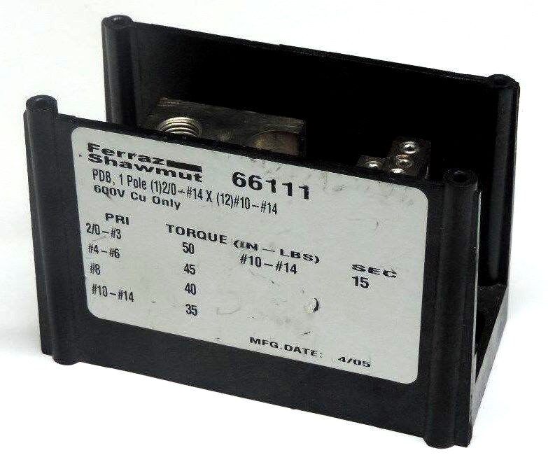 NEW FERRAZ SHAWMUT 66111 FUSE BLOCK, 175AMP, 1POLE, 600V