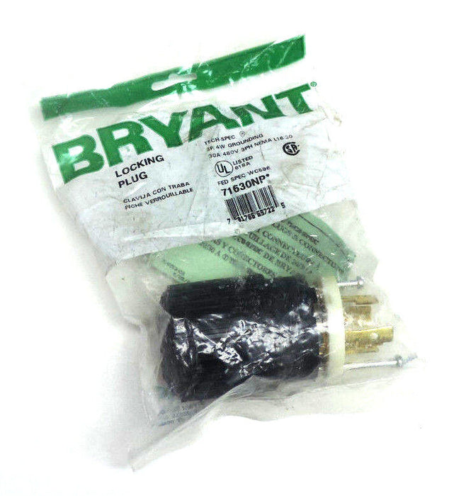 NEW BRYANT 71630NP LOCKING PLUG 3P, 4W GROUNDING, 30A, 480V, 3PH