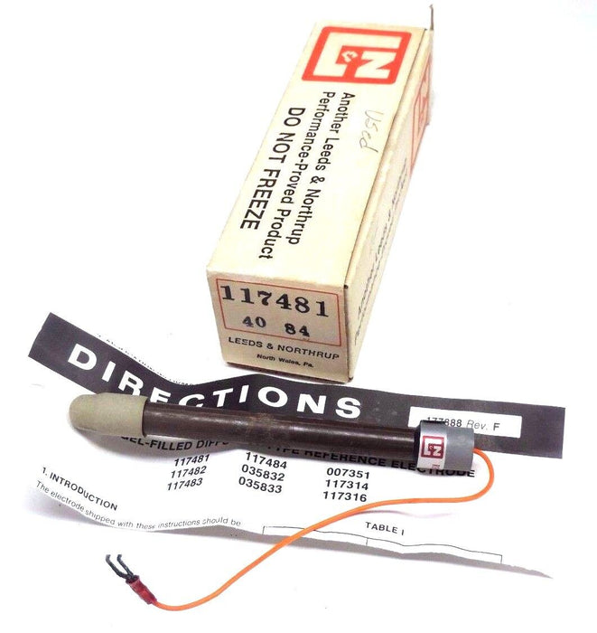 LEEDS & NORTHORUP 117481 PH MEASURING ELECTRODE GEL FILLED DIFFUSION TYPE