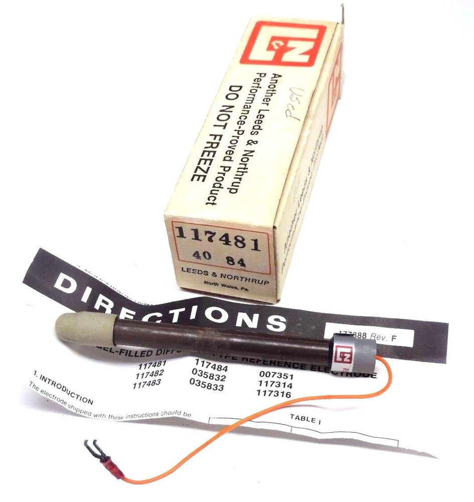 LEEDS & NORTHORUP 117481 PH MEASURING ELECTRODE GEL FILLED DIFFUSION TYPE