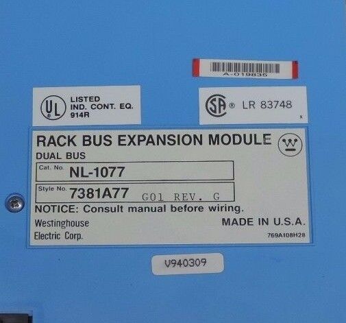 REPAIRED WESTINGHOUSE NL-1077 RACK BUS EXPANSION MODULE 7381A77 G01 REV G NL1077