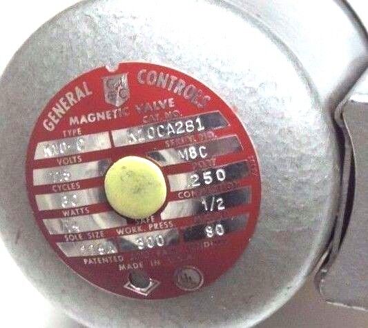 NIB GENERAL CONTROLS K10-C MAGNETIC VALVE K10CA281 1/2" CONNECTION