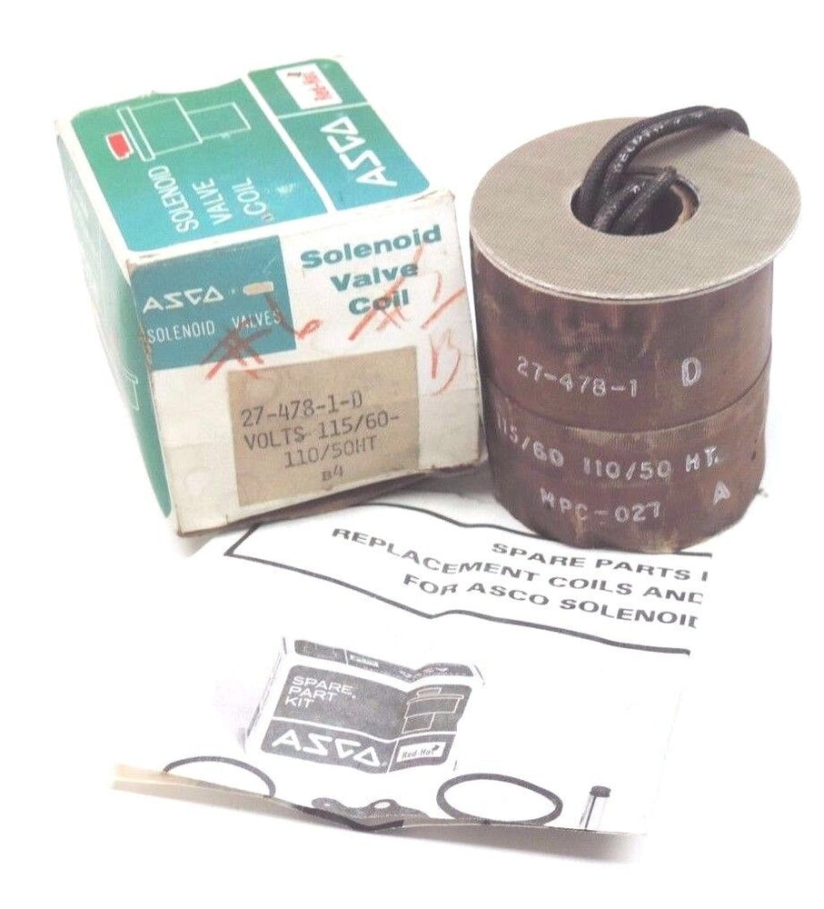 NIB ASCO 27-478-1-D SOLENOID VALVE COIL 110-115VAC 50/60HZ, 274781D