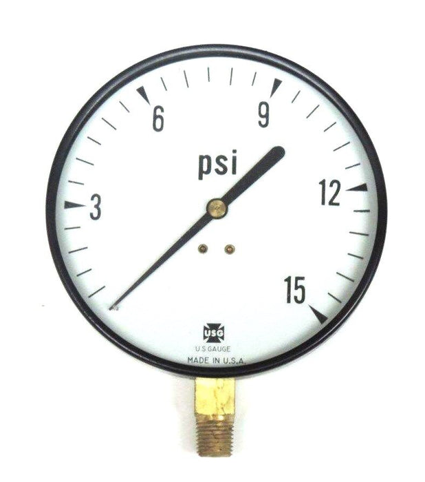 NIB AMETEK P-500 15PSI PRESSURE GAUGE 1/4'' ANPT LM, 4 1/2'' SIZE, 005546, P500