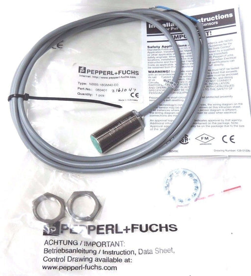 NEW PEPPERL & FUCHS P/N: 083401 INDUCTIVE SENSOR TYPE: NBB5-18GM40-E0