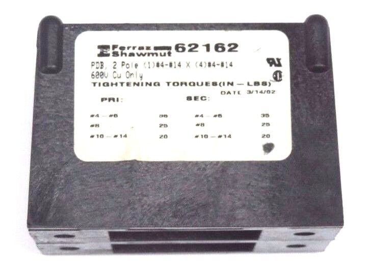 LOT OF 2 FERRAZ SHAWMUT 62162 POWER DISTRIBUTION BLOCKS 2POLE
