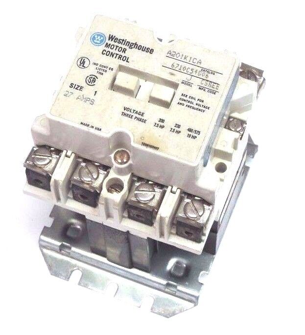 WESTINGHOUSE A201K1CA CONTACTOR MODEL J CSREE 6710C54G06, SIZE 1, 27AMPS