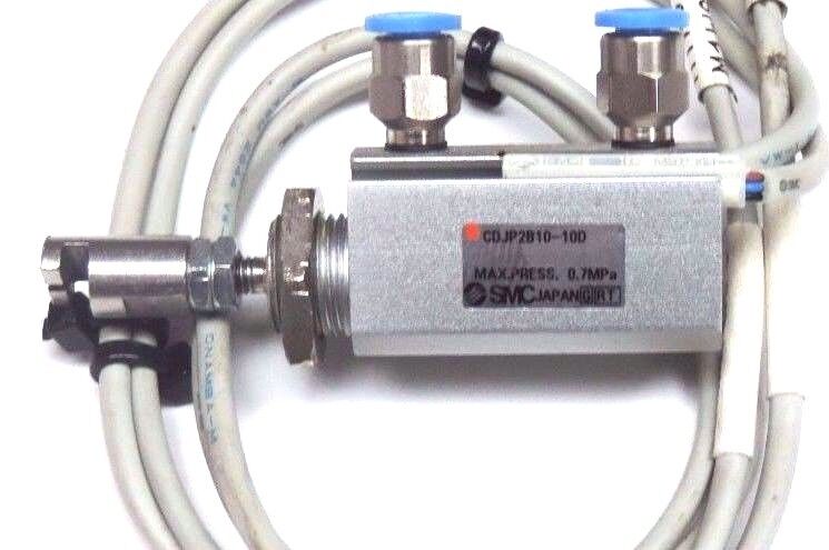 SMC CDJP2B10-10D PNEUMATIC CYLINDER W/ (2) SMC D-M9P REED SWITCHES