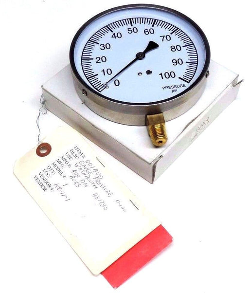 NIB BOSS 001400 PRESSURE GAUGE 0-100PSI, 4.5", 1/4" NPT