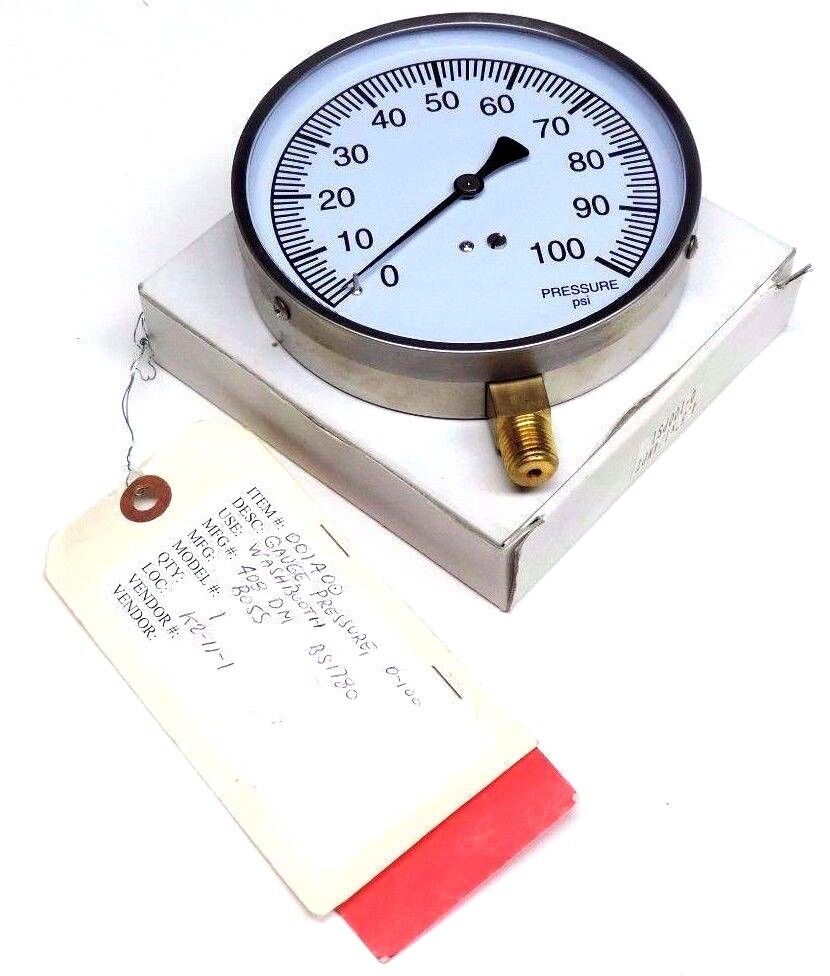 NIB BOSS 001400 PRESSURE GAUGE 0-100PSI, 4.5", 1/4" NPT