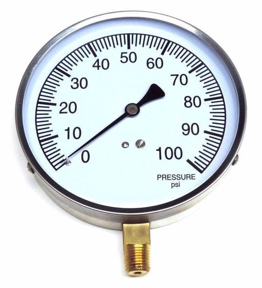 NIB BOSS 001400 PRESSURE GAUGE 0-100PSI, 4.5", 1/4" NPT