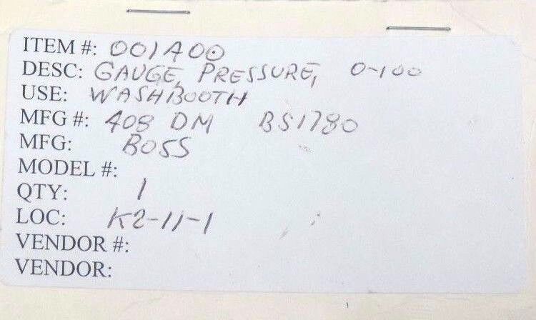 NIB BOSS 001400 PRESSURE GAUGE 0-100PSI, 4.5", 1/4" NPT