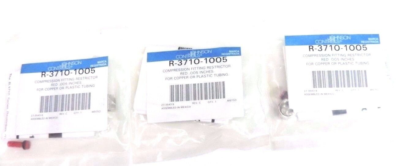 LOT OF 3 NEW JOHNSON CONTROLS R-3710-1005 COMPRESSION FITTING RESTRICTORS