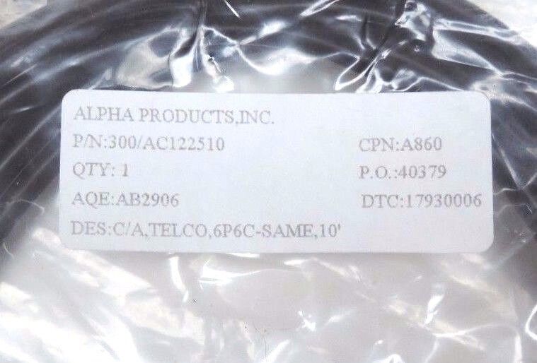 LOT OF 4 NEW ALPHA PRODUCTS, INC. P/N: 300/AC122510, C/A, TELCO, 6P6C-SAME, 10'