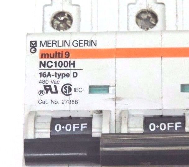 MERLIN GERIN NC100H MULTI 9 CIRCUIT BREAKER 16A, TYPE D, 480VAC, 27356