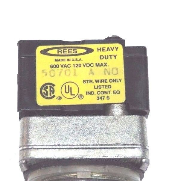 LOT OF 2 REES CONTACT BLOCKS 50701-A-NO & 50702-B-NO W/ RED CAP PUSHBUTTON