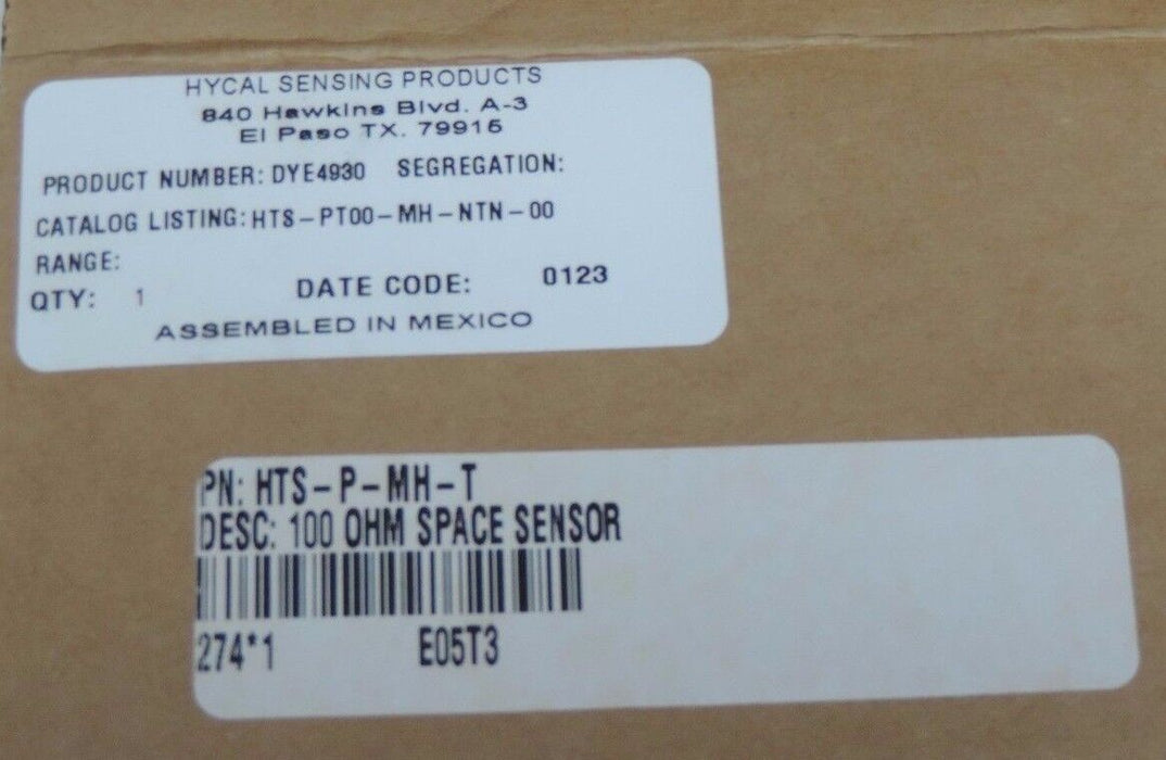 NIB HYCAL HTS-PT00-MH-NTN-00 SPACE SENSOR 100 OHM, P/N: HTS-P-MH-T