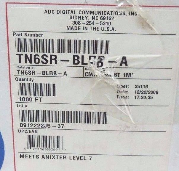 NIB ADC DIGITAL COMMUNICATIONS TN6SR-BLRB-A CMR 4/24 6T CABLE 1000FT. TN6SRBLRBA