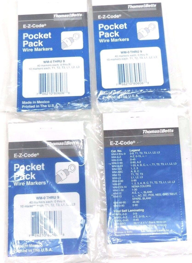 LOT OF 4 NEW T&B WM-0 THRU 9 POCKET PACK WIRE MARKERS WM-0THRU9, WM0THRU9