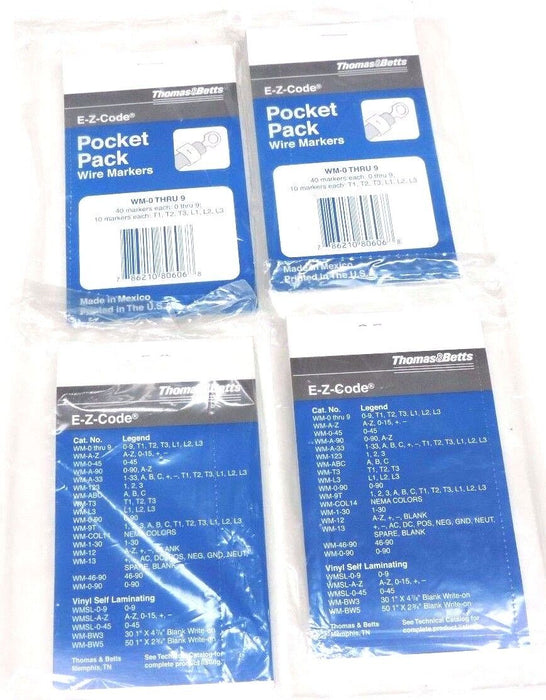 LOT OF 4 NEW T&B WM-0 THRU 9 POCKET PACK WIRE MARKERS WM-0THRU9, WM0THRU9
