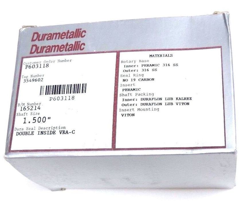 NIB DURAMETALLIC 3549602 HEAD, SEAL 1.5'' DBL DRY DTW DURA VRA-C K