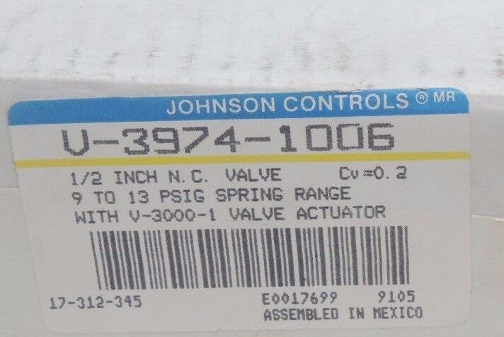NIB JOHNSON CONTROLS V-3974-1006 PNEUMATIC ACTUATOR W/ V-3000-1 VALVE