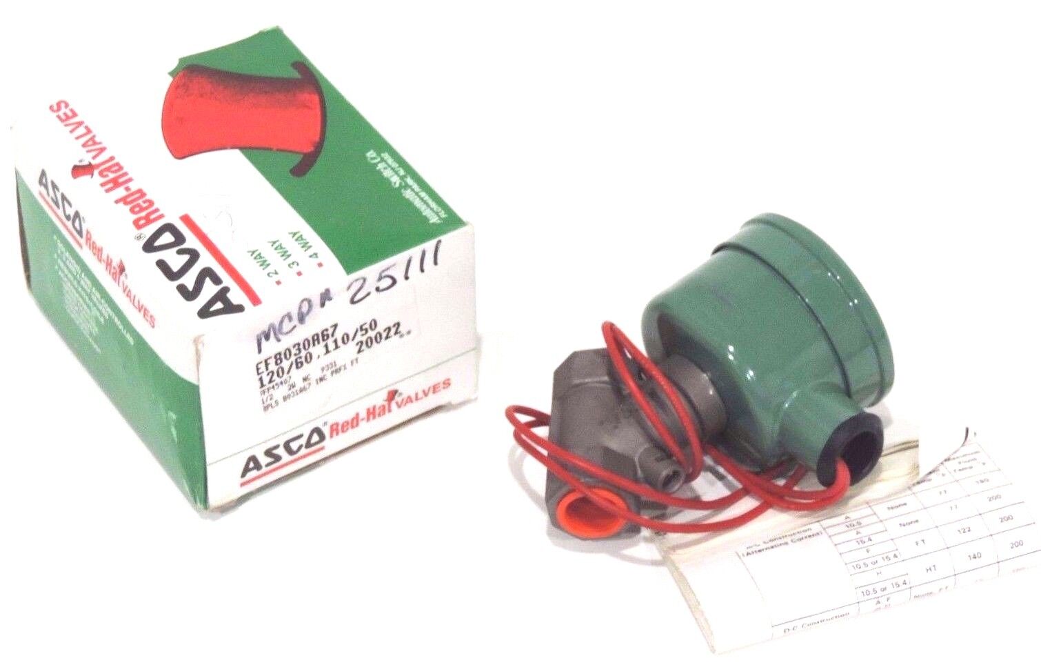 NIB ASCO RED-HAT EF8030A67 SOLENOID VALVE 110/120V 50/60HZ 15.4W 1/2" PIPE