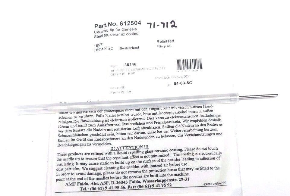 NEW TECAN AG 612504 CERAMIC TIP FOR GENESIS STEEL TIP, CERAMIC COATED