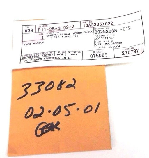 NEW FISHER CONTROLS 10A3325X022 SPRING, SPIRAL WOUND CL600, 1.62X1.88X.175