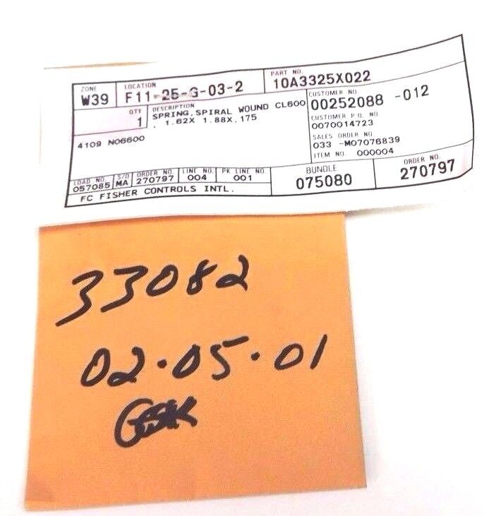 NEW FISHER CONTROLS 10A3325X022 SPRING, SPIRAL WOUND CL600, 1.62X1.88X.175