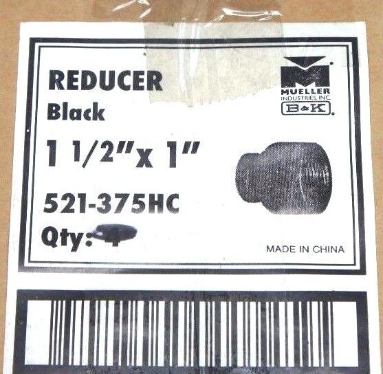 LOT OF 2 NEW MUELLER 521-375HC BLACK REDUCERS 1-1/2" X 1", 521375HC
